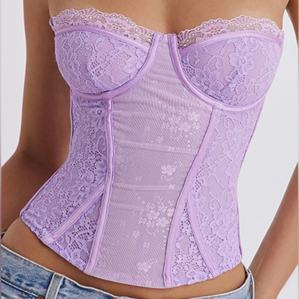 Mistress Rocks - Orchid Lace Underwired Corset Small plus cup